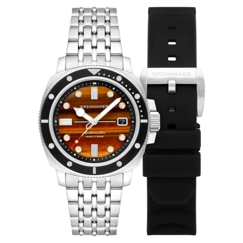 Photo 2 de cette Montre de plongée Homme en Acier inoxydable Gris, Marron HULL COMMANDER GEMSTONE - SPINNAKER | SP-5114-33