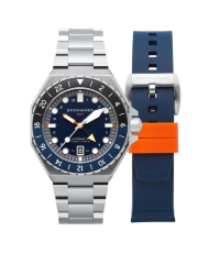 Front photo of this DUMAS GMT Blue, Grey Stainless Steel Men's Diving Watch - SPINNAKER | SP-5119-22