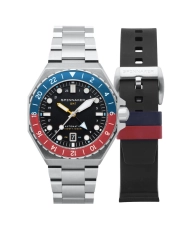 Foto frontal de este reloj de buceo de acero inoxidable gris DUMAS GMT para hombre - SPINNAKER | SP-5119-44