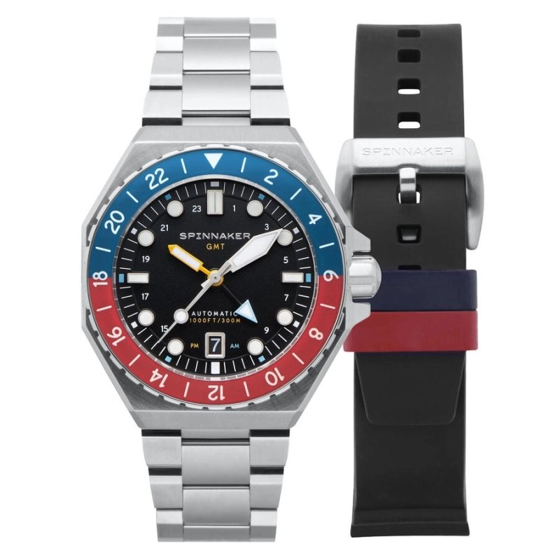 Front photo of this DUMAS GMT - SPINNAKER | SP-5119-44 Grey, Black Stainless Steel Men's Diving Watch