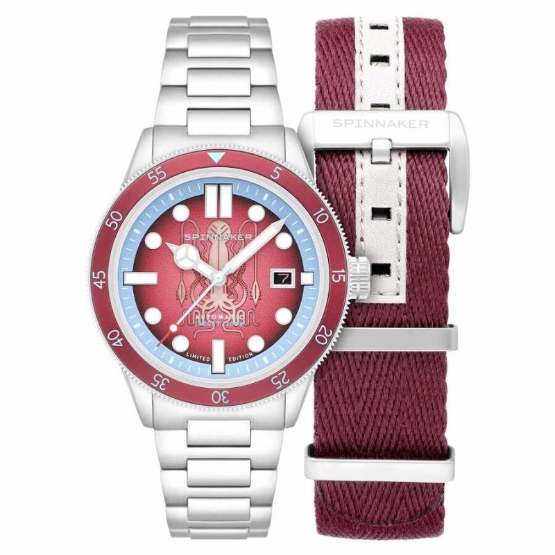 Photo de face de cette Montre de plongée Homme en Acier inoxydable Gris, Rouge CAHILL 300 AUTOMATIC MCS LIMITED EDITION - SPINNA