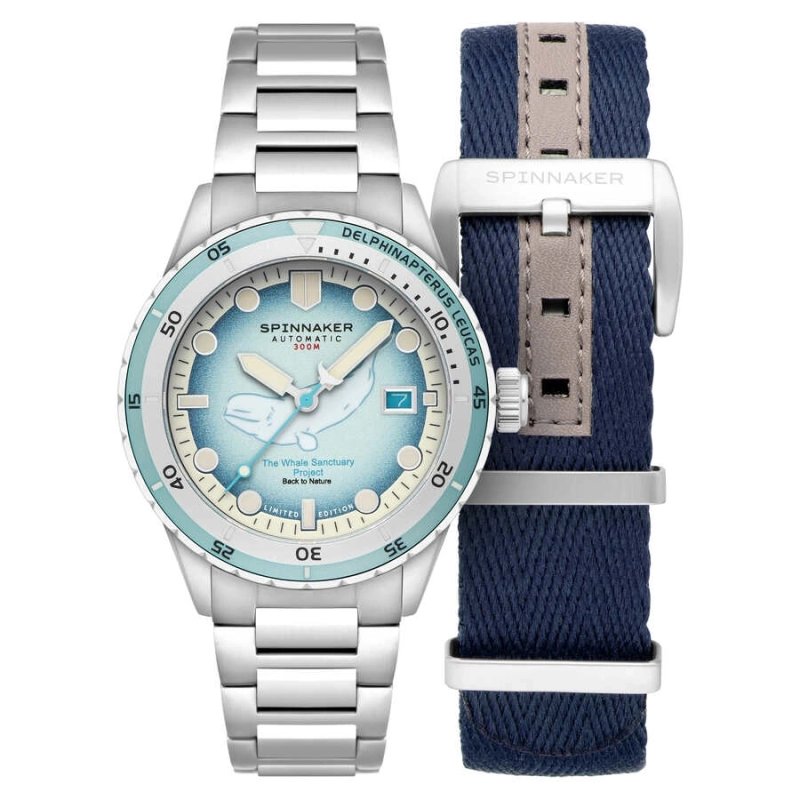 Photo de face de cette Montre Homme en Acier inoxydable Bleu, Gris HASS AUTOMATIC WHALE SANCTUARY - SPINNAKER | SP-5128-11