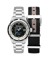 Photo de face de cette Montre Homme en Acier brossé, Acier inoxydable Gris, Noir HASS AUTOMATIC WHALE SANCTUARY - SPINNAKER | SP