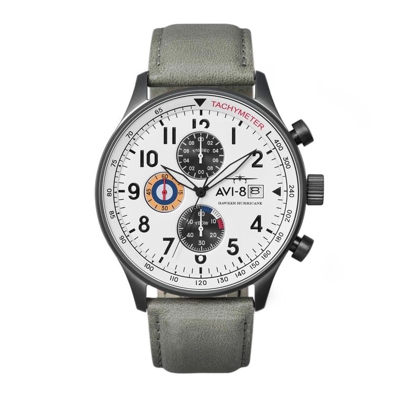 Photo de face de cette Montre Homme en Acier gun Blanc, Gris Hawker Hurricane - AVI-8 | AV-4011-0B