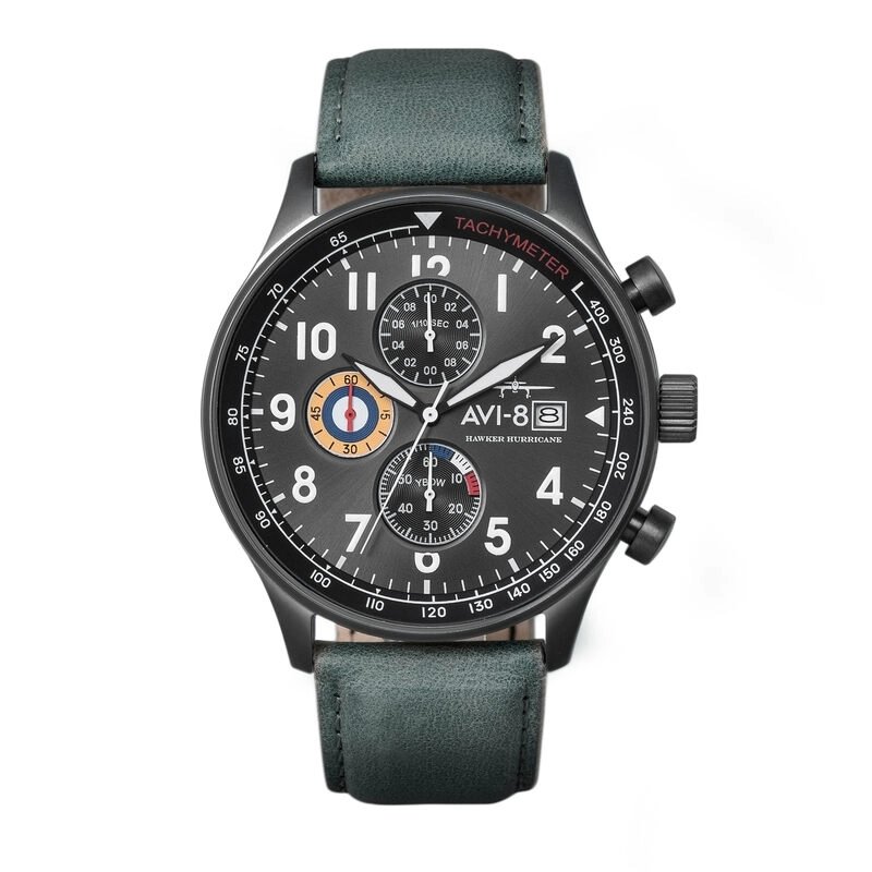 Photo de face de cette Montre Homme en Acier gun Gris, Vert Hawker Hurricane - AVI-8 | AV-4011-0D