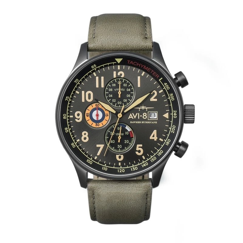 Photo de face de cette Montre Homme en Acier gun Gris, Vert Hawker Hurricane - AVI-8 | AV-4011-0E