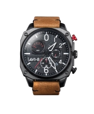 Foto frontal de este reloj para hombre HAWKER HUNTER de acero inoxidable marrón y negro - AVI-8 | AV-4052-02