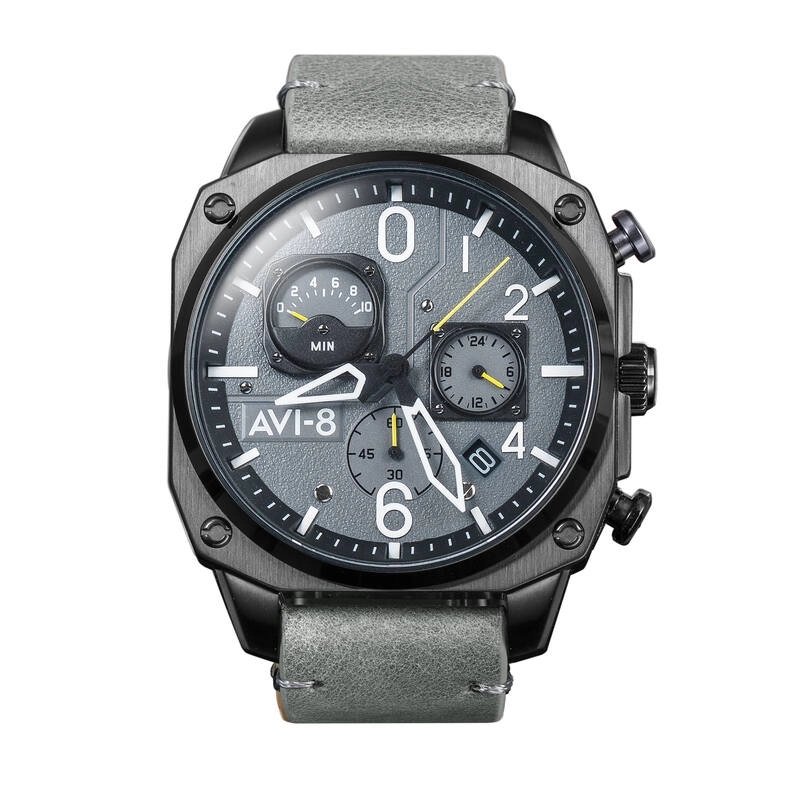 Vorderes Foto dieser HAWKER HUNTER Herrenuhr in grauem Edelstahl, schwarz – AVI-8 | AV-4052-03