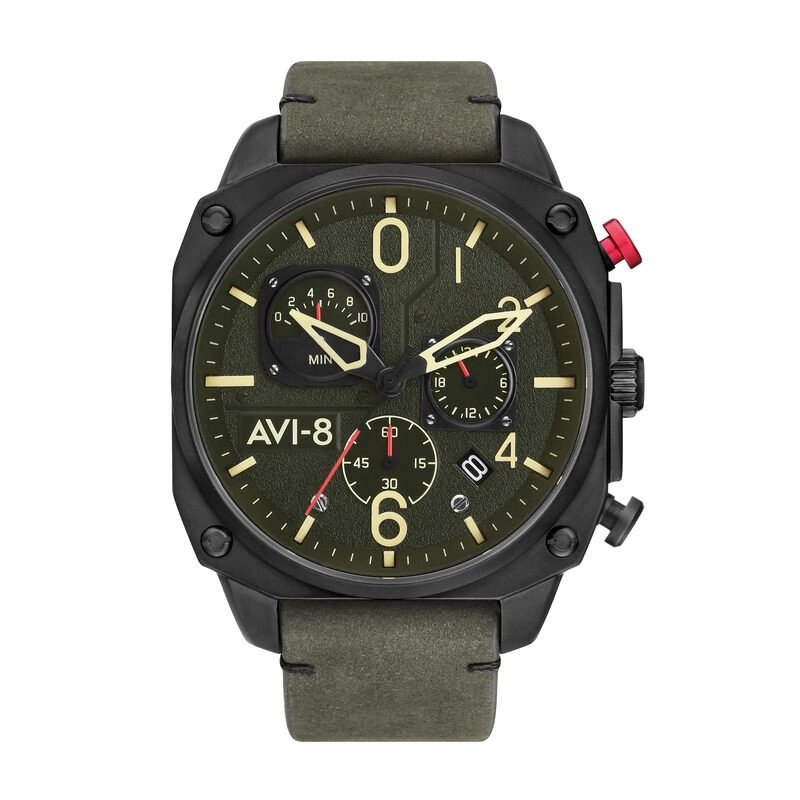 Photo de face de cette Montre Homme en Acier inoxydable Jaune, Noir, Vert HAWKER HUNTER - AVI-8 | AV-4052-08