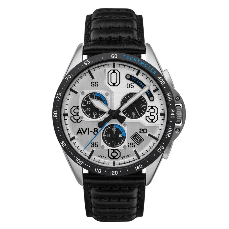 Photo de face de cette Montre Homme en Acier inoxydable Blanc, Noir P-51 MUSTANG - AVI-8 | AV-4077-01