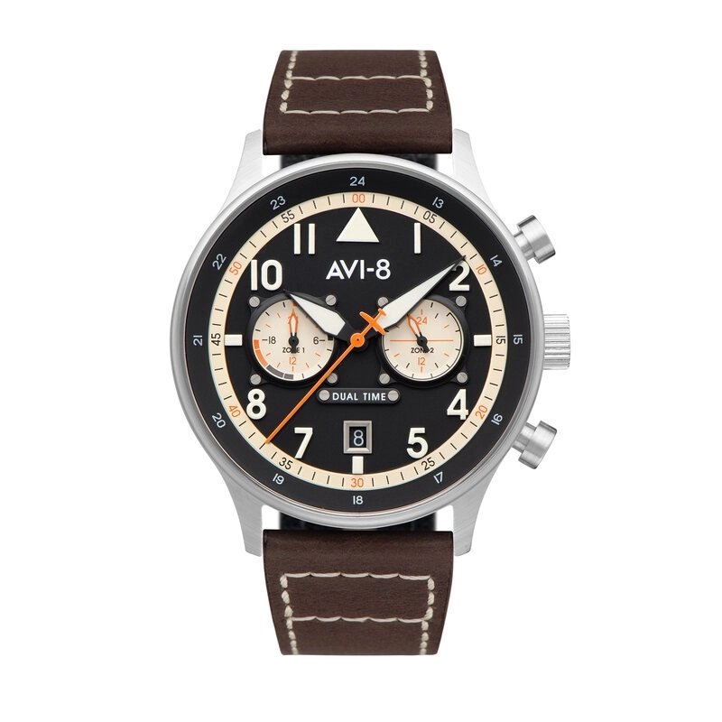 Photo de face de cette Montre Homme en Acier inoxydable Beige, Marron, Noir HAWKER HURRICANE - AVI-8 | AV-4088-01