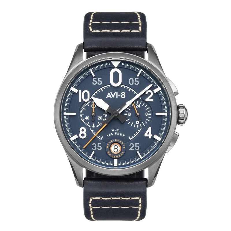 Photo de face de cette Montre Homme en Acier gun Bleu SPITFIRE - AVI-8 | AV-4089-04