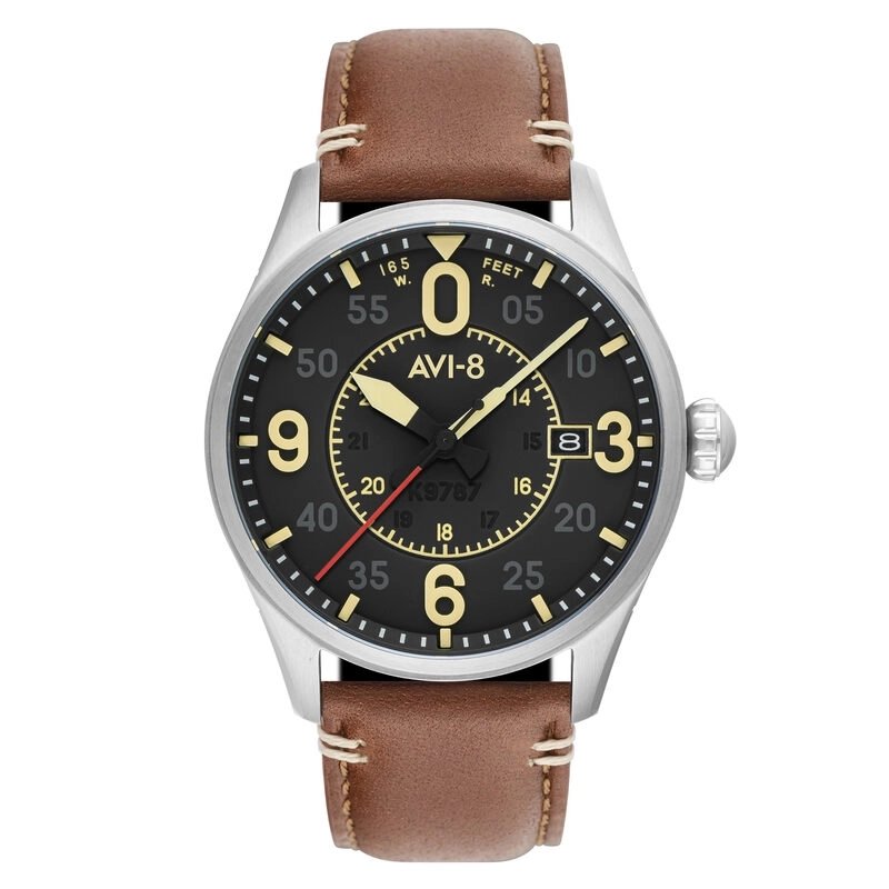 Front photo of this SPITFIRE Brown, Black Stainless Steel Men's Watch - AVI-8 | AV-4090-01