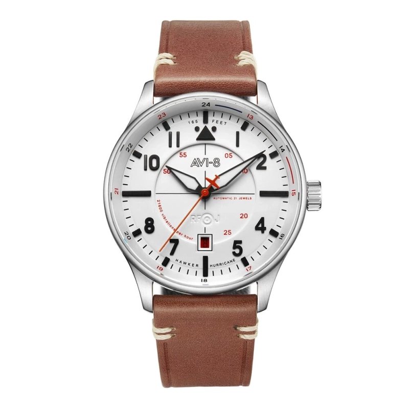 Photo de face de cette Montre Homme en Acier inoxydable Blanc, Marron HAWKER HURRICANE - AVI-8 | AV-4094-01