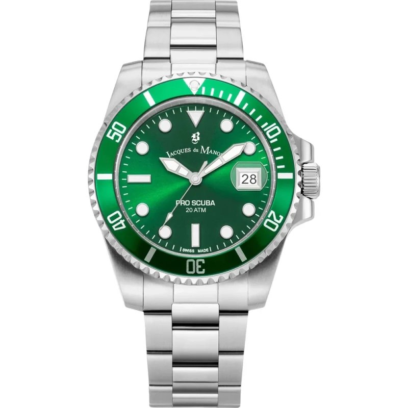 Photo de face de la Montre Suisse Homme en Acier Inoxydable Gris, Vert - PRO SCUBA 40 - JWG02701