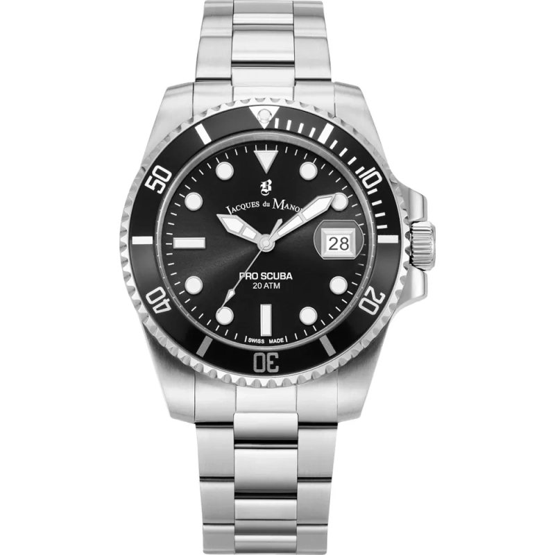 Front photo of the Swiss Men's Watch in Stainless Steel Grey, Black - PRO SCUBA 40 - JWG02702