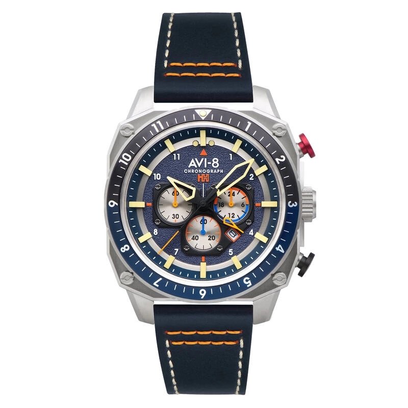 Photo de face de cette Montre Homme en Acier inoxydable Bleu Hawker Hunter - AVI-8 | AV-4100-02