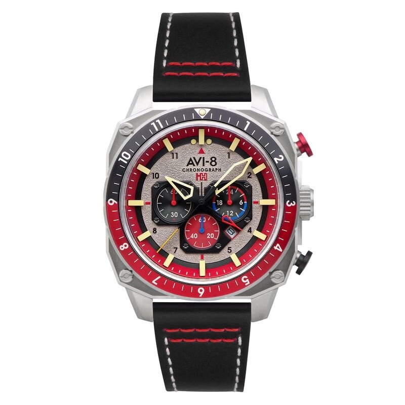 Photo de face de cette Montre Homme en Acier inoxydable Noir, Rouge Hawker Hunter - AVI-8 | AV-4100-03