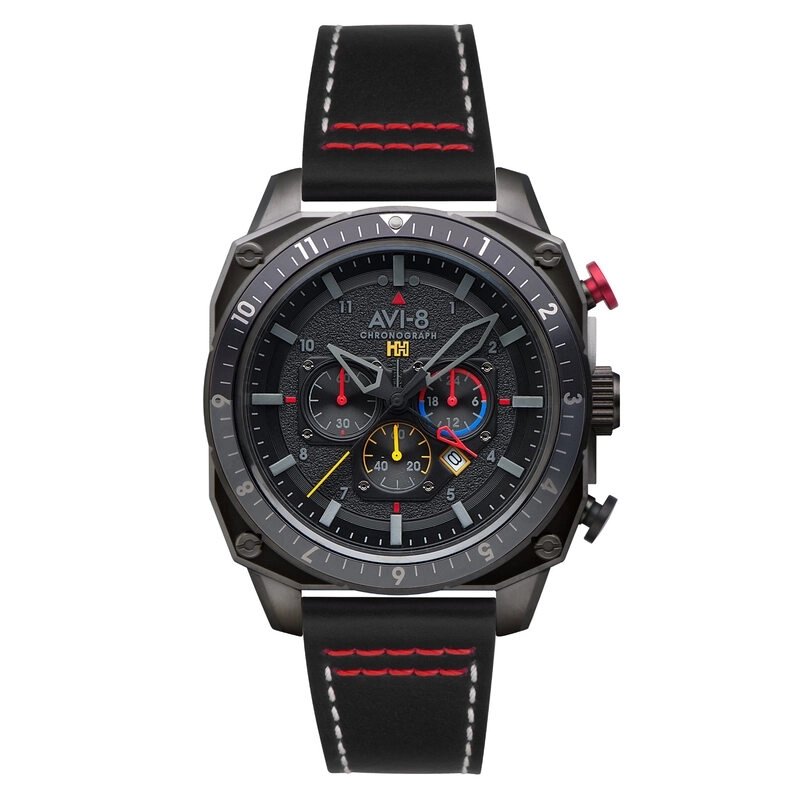 Photo de face de cette Montre Homme en Acier inoxydable Noir Hawker Hunter - AVI-8 | AV-4100-04