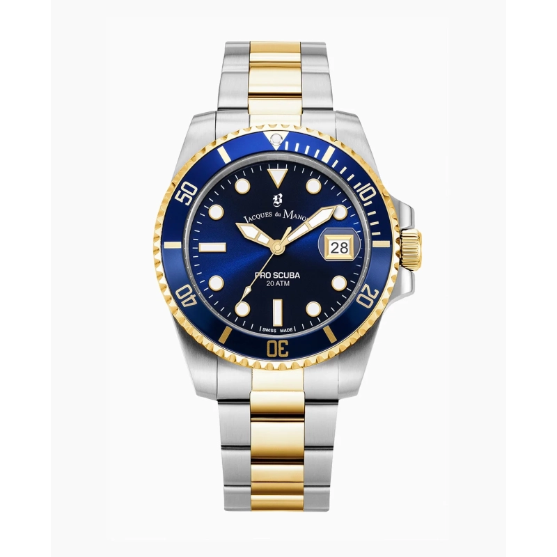 Photo de face de la Montre Suisse Homme en Acier Inoxydable Bleu, Gris, Doré - PRO SCUBA 40 - JWG02707