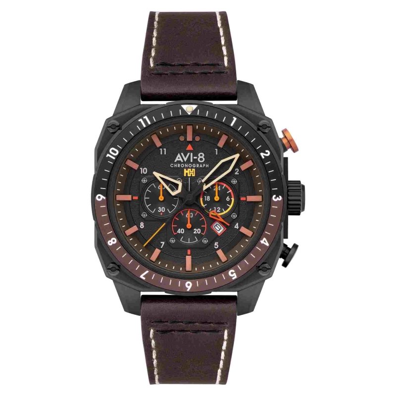 Photo de face de cette Montre Homme en Acier inoxydable Noir Hawker Hunter - AVI-8 | AV-4100-08