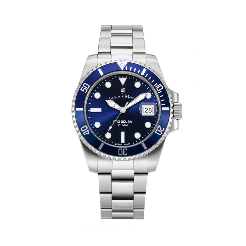 Photo de face de la Montre Suisse Homme en Acier Inoxydable Gris, Bleu - PRO SCUBA 43 - JWG02802