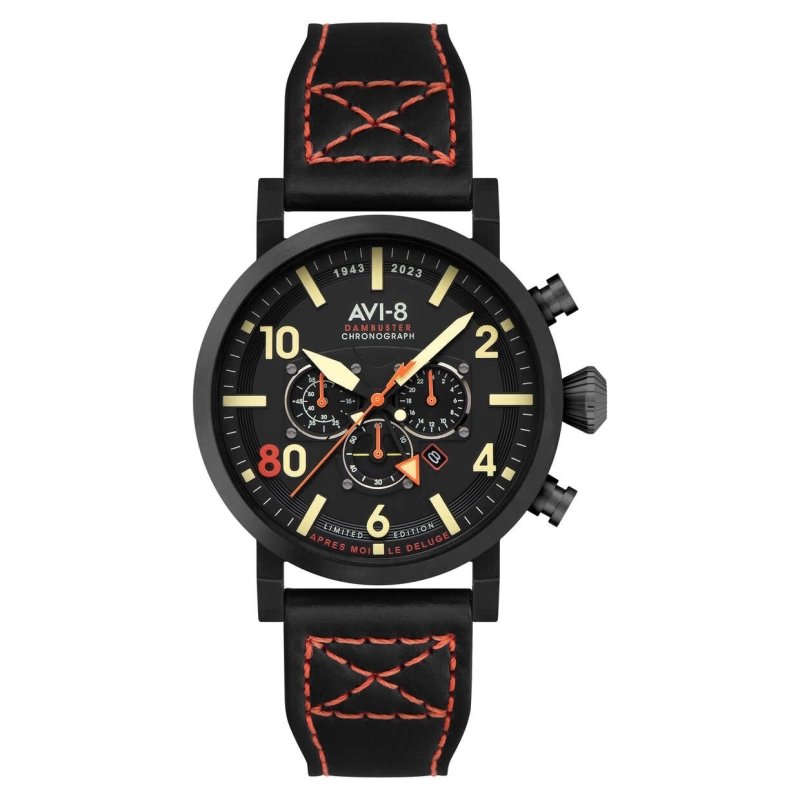 Photo de face de cette Montre Homme en Acier inoxydable Noir Dambuster Chronograph - AVI-8 | AV-4107-01