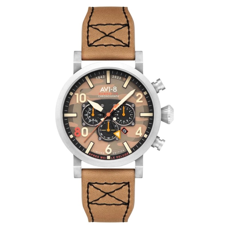 Photo de face de cette Montre Homme en Acier inoxydable Beige, Gris Dambuster Chronograph - AVI-8 | AV-4107-02