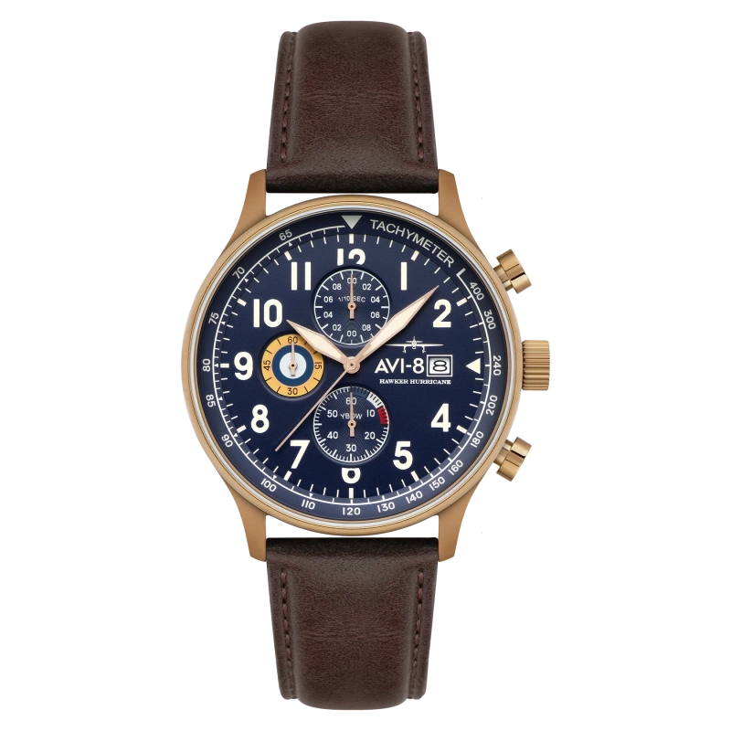 Photo de face de cette Montre Homme en Acier inoxydable Bleu Amiral Hawker Hurricane - AVI-8 | AV-4011-0O