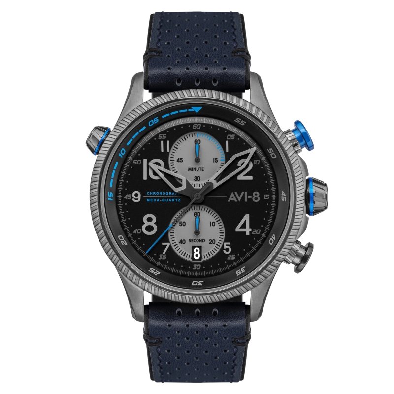 Front photo of this Men's Watch in Gunmetal Blue, Grey HAWKER HUNTER Steel - AVI-8 | AV-4080-02