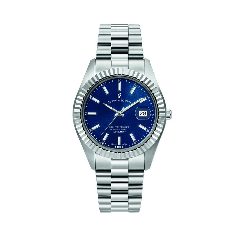 Front photo of the Swiss Unisex Watch in Stainless Steel Blue, Grey - Business Inspiration - JACQUES DU MANOIR | JWN01701