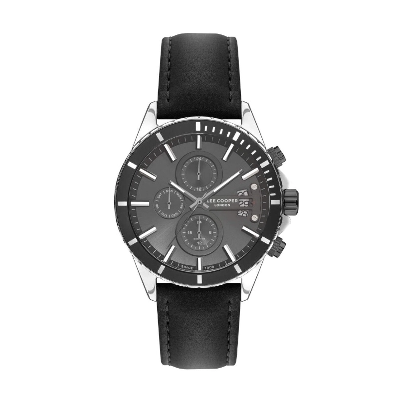 Montre Quartz pas cher pour Homme en Métal, Cuir, de couleur Argenté, Noir, Noir - Lee Cooper London - LC07530.351