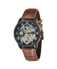 Photo de face de cette Montre Squelette Homme en Acier inoxydable, Acier PVD noir Marron, Noir - Longitude - EARNSHAW | ES-8006-