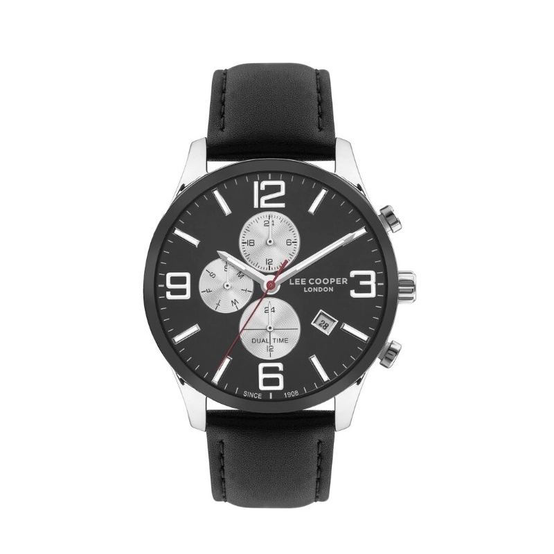 Montre Quartz pas cher pour Homme en Métal, Cuir, de couleur Argenté, Noir - Lee Cooper London - LC07713.351