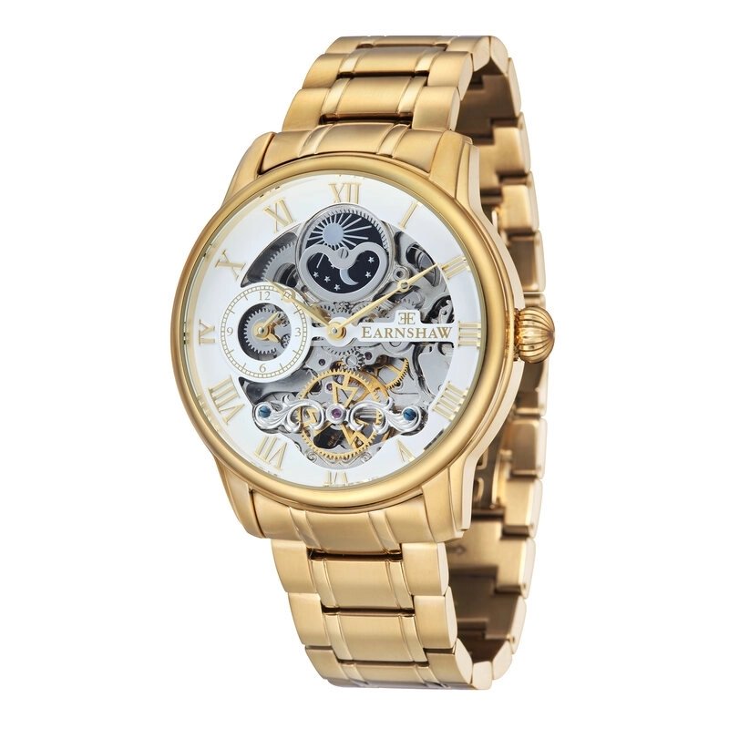 Photo de face de cette Montre Squelette Homme en Placage ionique Blanc, Jaune - LONGITUDE - EARNSHAW | ES-8006-22