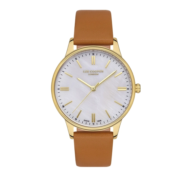 Cheap Quartz Watch for Women in Metal, Leather, in Gold, Camel color - Lee Cooper London - LC07150.135