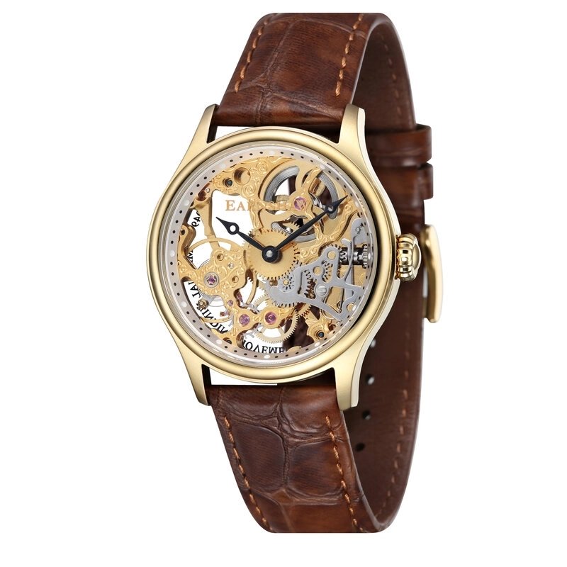 Photo de face de cette Montre Squelette Homme en Acier inoxydable, Placage ionique Jaune, Marron - Bauer - EARNSHAW | ES-8049-02