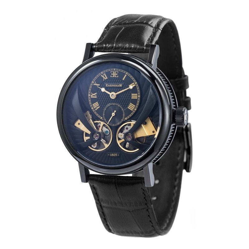 Foto frontal de este reloj esqueleto para hombre en acero inoxidable, baño de iones amarillo, negro - BEAUFORT ANATOLIA AUTOMATI