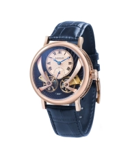 Foto frontal de este reloj esqueleto para hombre en acero inoxidable, baño de iones azul, rosa - BEAUFORT ANATOLIA AUTOMATIC - E