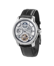 Front photo of this Men's Skeleton Watch in Stainless Steel Grey, Black - LONGITUDE SHADOW - EARNSHAW | ES-8063-01