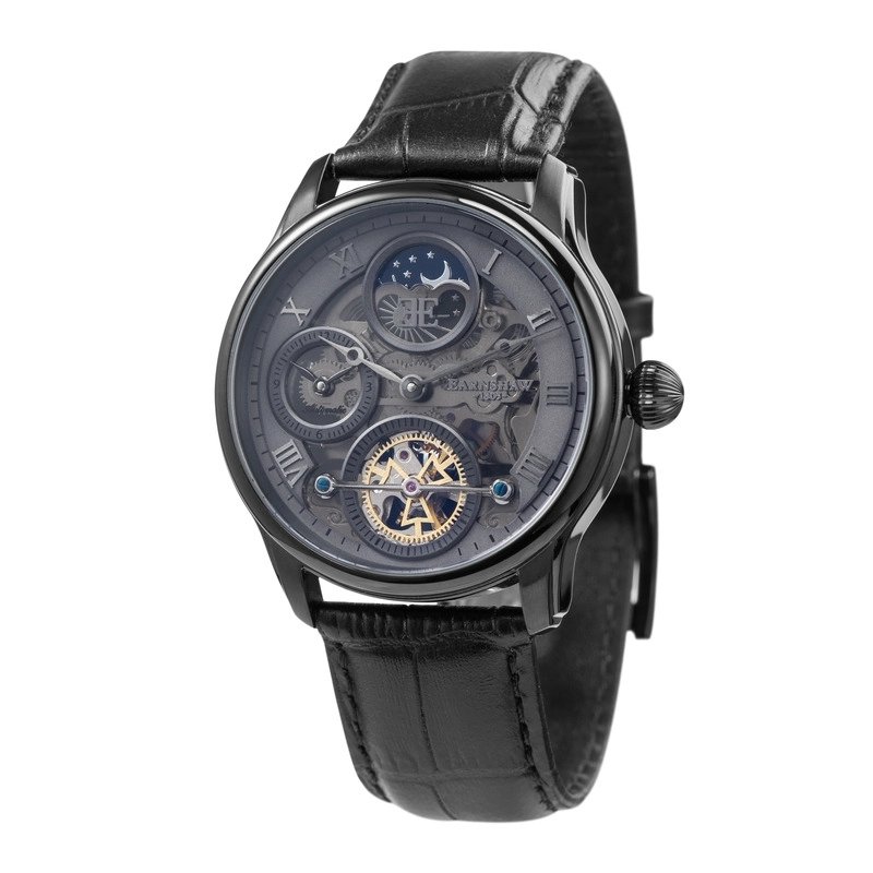 Photo de face de cette Montre Squelette Homme en Acier inoxydable, Acier PVD noir Noir - LONGITUDE SHADOW - EARNSHAW | ES-8063-0