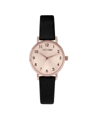 Photo de face de cette Montre Femme pas chère Quartz en Métal et Cuir, Rose Doré, Noir - TRG10129-04