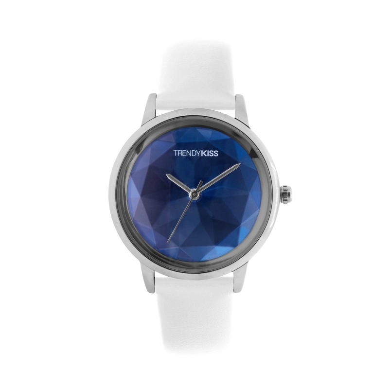 Front photo of this Inexpensive Women's Quartz Watch in Metal and Leather, Silver, White - TC10132-05