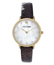 Front photo of this Inexpensive Women's Quartz Watch in Metal and Leather, Gold, Brown - TG10133-01