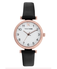 Photo de face de cette Montre Femme pas chère Quartz en Métal et Cuir, Rose Doré, Noir - TRG10134-01