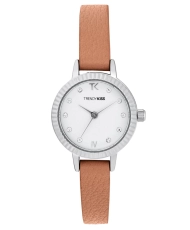 Front photo of this Inexpensive Women's Quartz Watch in Metal and Leather, Silver, Brown - TC10135-01