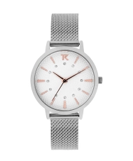 Front photo of this Inexpensive Women's Quartz Watch in Metal and Milanese Mesh, Silver - TM10138-03