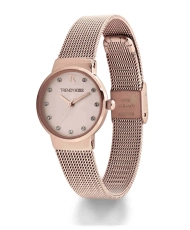 Foto frontal de este económico reloj de cuarzo para mujer, metal y malla milanesa, oro rosa - TMRG10065-05