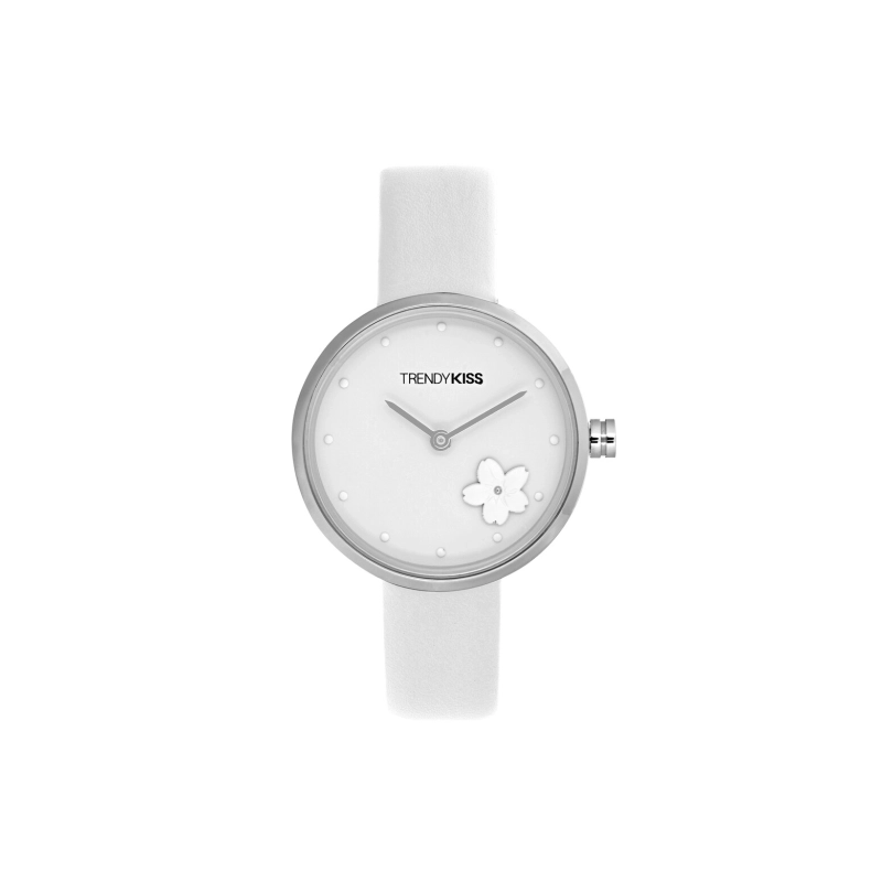 Foto frontal de este económico Reloj de Cuarzo para Mujer en Metal y Piel, Plata, Blanco - TC10143-01