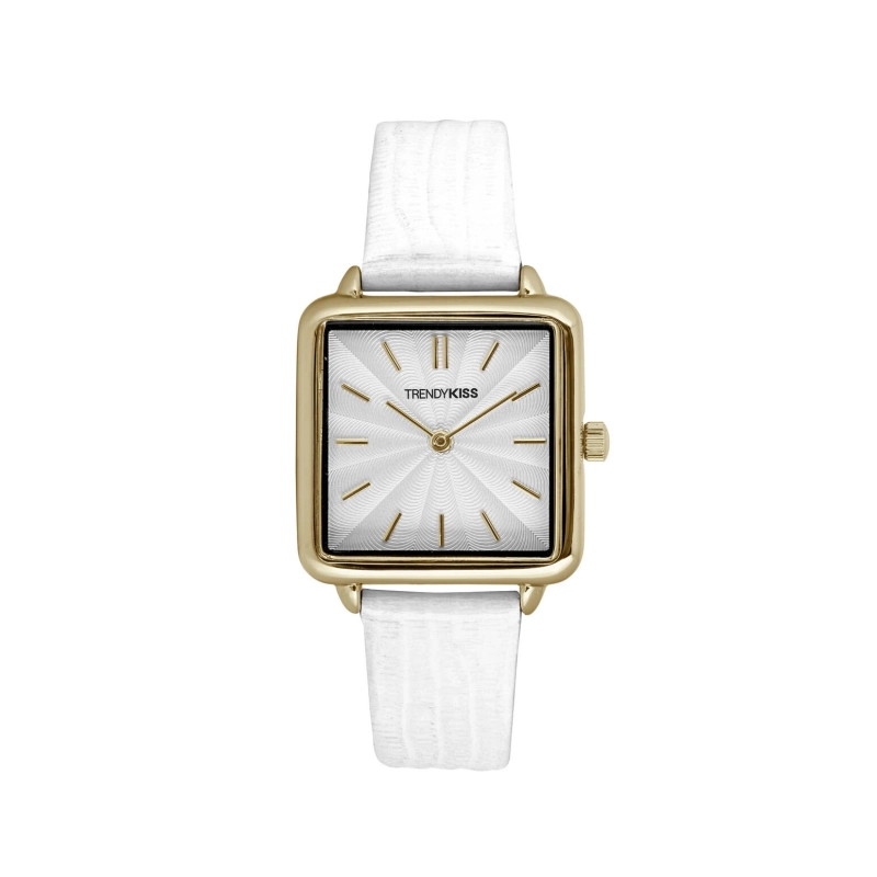 Front photo of this Inexpensive Women's Quartz Watch in Metal and Leather, Gold, White - TG10145-01